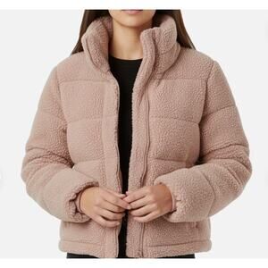 Abercrombie & Fitch Pink Sherpa Mini Puffer Coat Cropped Women's Size Small